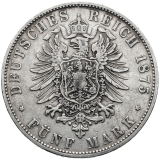 Stříbrná mince 5 Mark 1875 D, Ludwig II. 1874-1876